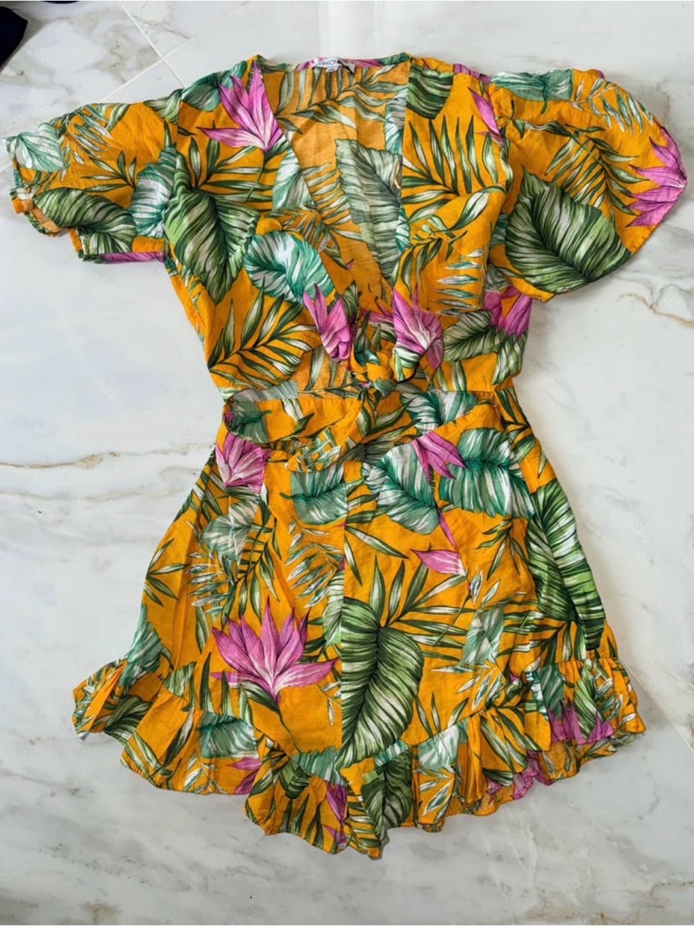 Fashion Nova Yellow Tropical Floral Romper